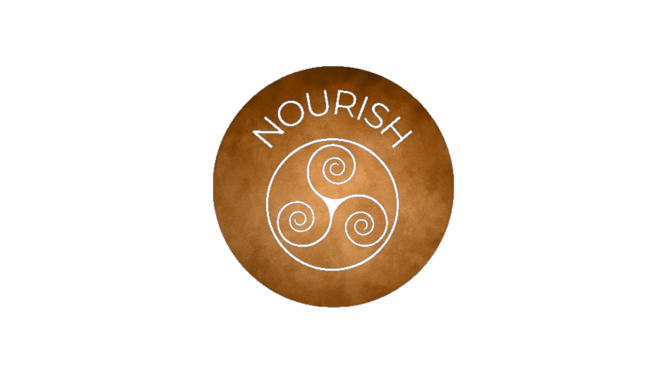 Round icon with triskelion design and the word 'NOURISH' – ARK Fusion's visual cue for digestive wellness and satiety.